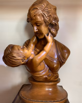 Scultura Vintage Legno Maternità Madre e Figlio