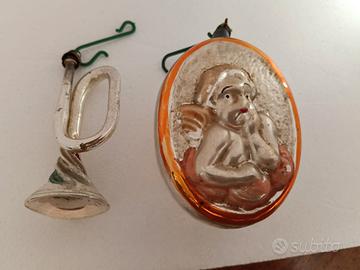 2 decorazioni albero di Natale in vetro tromba e a