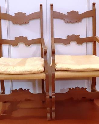 Due Poltrone trono padronale in rovere imbottite
