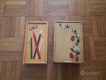 Porta  penne matite in legno decorato