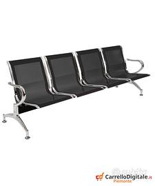 Panca per sala attesa 4 posti in acciaio Nero