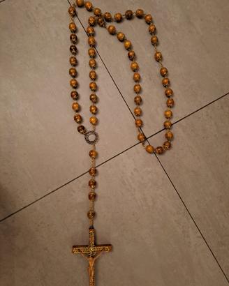 Grande Rosario in legno e inserti dorati metallo