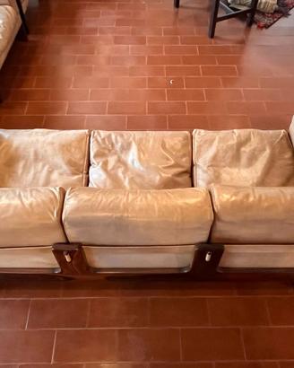 Salotto Pelle e Legno anni 70 (Divano+2 Poltrone)