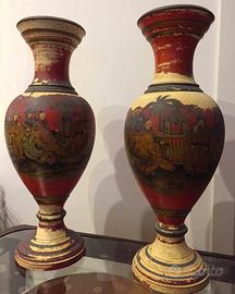 Coppia vasi chinoiserie dipinti a mano, vintage.