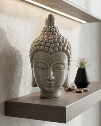 Testa di Buddha in Ceramica Grigio (Altezza 25 cm)