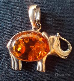 Pendente elefante argento/ambra nuovo