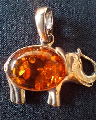 Pendente elefante argento/ambra nuovo