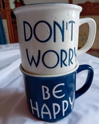 Set due tazze in ceramica Don't Worry Be Happy