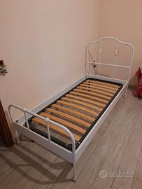 Letto singolo 1 piazza in metallo bianco con rete 