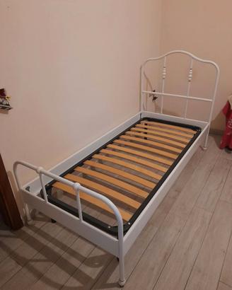 Letto singolo 1 piazza in metallo bianco con rete 
