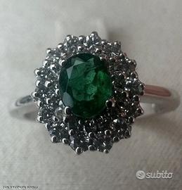 ANELLO ORO 18kt. DOPPIO GIRO DIAMANTI E SMERALDO