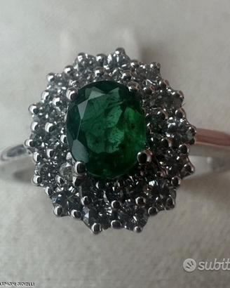 ANELLO ORO 18kt. DOPPIO GIRO DIAMANTI E SMERALDO