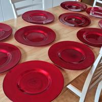 Set 11 sottopiatti rossi rotondi in vetro 