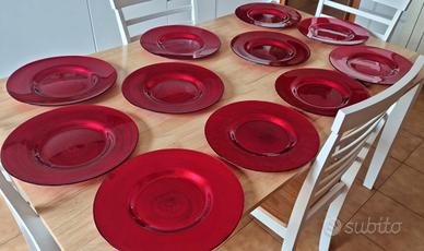 Set 11 sottopiatti rossi rotondi in vetro 