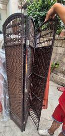 Splendido paravento a 3 ante in vimini e rattan