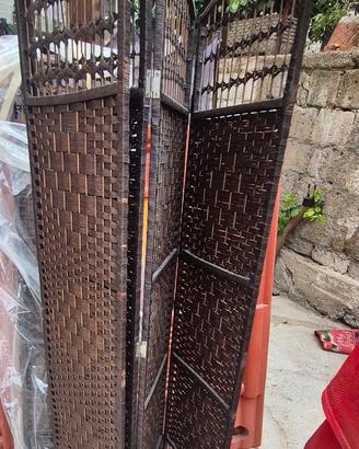 Splendido paravento a 3 ante in vimini e rattan