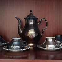 Servizio da te in argento e ceramica lavorata 