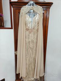 Abito elegante a sirena per cerimonia, oro