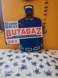 INSEGNA SMALTATA BIFACCIALE A BANDIERA BUTANGAZ