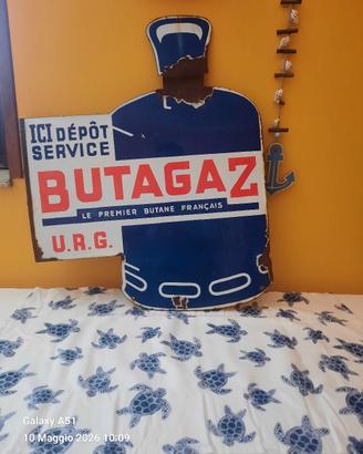 INSEGNA SMALTATA BIFACCIALE A BANDIERA BUTANGAZ