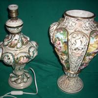 Portalampada e vaso ceramica Capodimonte 1971