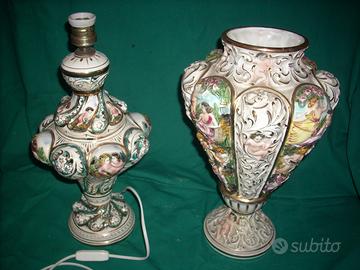 Portalampada e vaso ceramica Capodimonte 1971