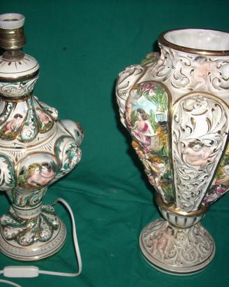 Portalampada e vaso ceramica Capodimonte 1971