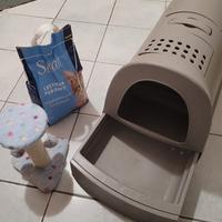 Lettiera per gatto + lettino e trasportino 