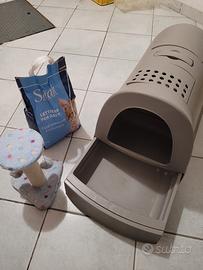 Lettiera per gatto + lettino e trasportino 