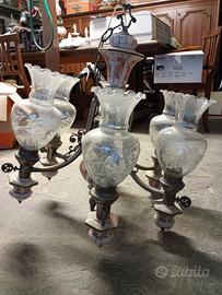 Lampadario in ceramica e ferro 