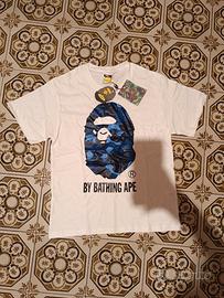 maglia bape bapesta bianca con logo blu