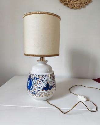Lampada Artigianale Ceramica Decorata Blu -Vintage