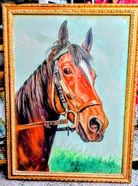 Quadro con cavallo dipinto a mano su tela firmato.
