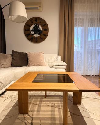 Tavolino in legno Massello con inserto in vetro