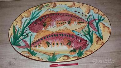 Piatto portata antipasto pesci ceramica siciliana