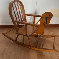 Cavallo a dondolo Vintage in legno massello