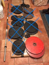 2 Dischi in ghisa 25kg powerlifting + bilancere