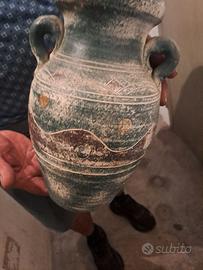 Vaso Terracotta Dipinto su Base Ruvida Anticato