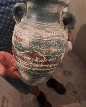 Vaso Terracotta Dipinto su Base Ruvida Anticato