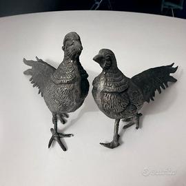 Coppia fagiani decorativi in metallo pesante