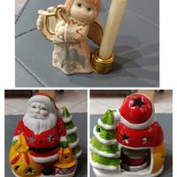 Angelo e Babbo Natale portacandela in ceramica