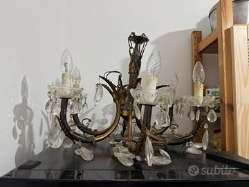 Lampadario vintage ottone e cristalli – 6 bracci