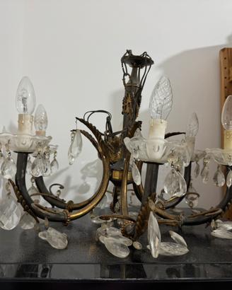 Lampadario vintage ottone e cristalli – 6 bracci