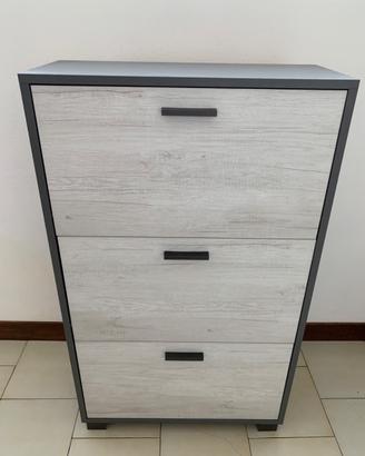 Scarpiera 3 ante bianco, cemento cm. 67 x 28 x 112