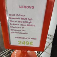 notebook portatile Lenovo garanzia 1 anno