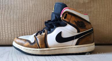 AIR JORDAN 1 Mid Nero Oro Metallico Tg 41 Tye-Dye