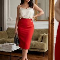Gonna rossa elegante nuova tubino longuette