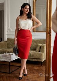 Gonna rossa elegante nuova tubino longuette