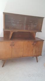 CREDENZA  MOBILE  LEGNO ANNI 50 VETRI ORIGJNALI