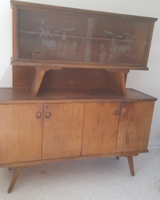 CREDENZA  MOBILE  LEGNO ANNI 50 VETRI ORIGJNALI